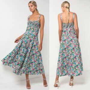 S/W/F Apron Maxi Dress S Lush Floss Multicolor Floral Square Neck Boho Tropical
